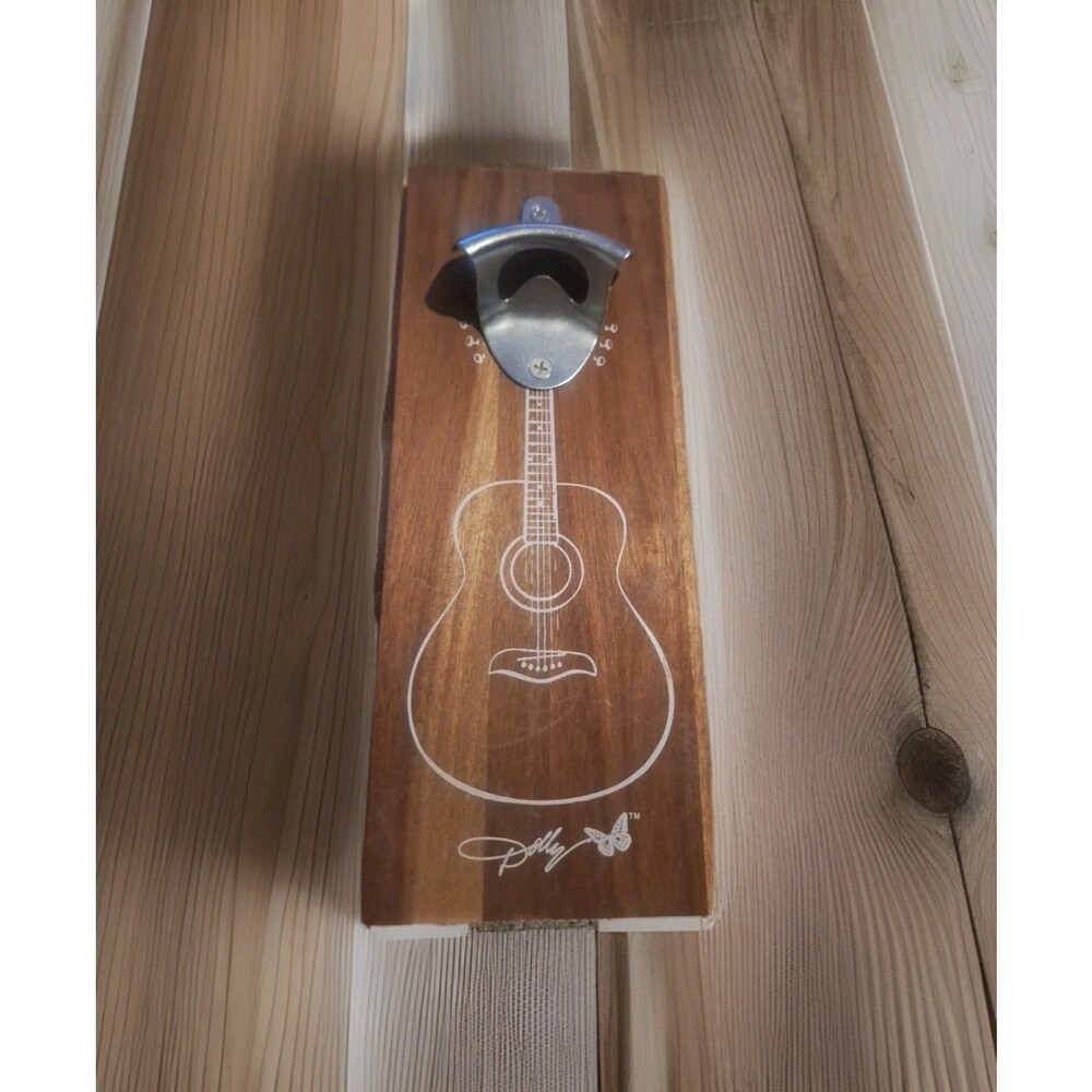 Dolly Parton Dollar General Dark Wood Guitar Bottle Opener 10x4” Home Decor NEW